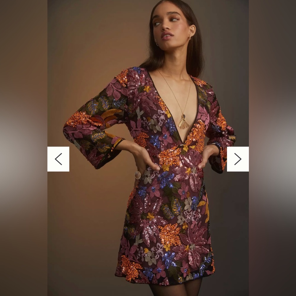 Anthropologie sequined embroidered mini dress